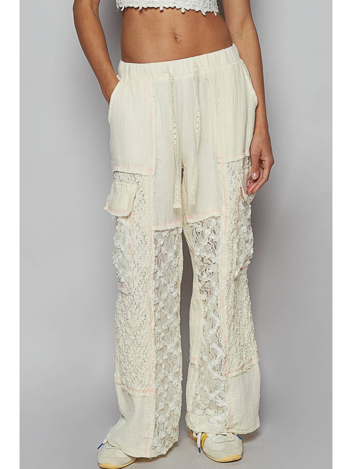 Pol Clothing - Wholesale Pants - Women's - Solid lace patch side pocket wide pants6