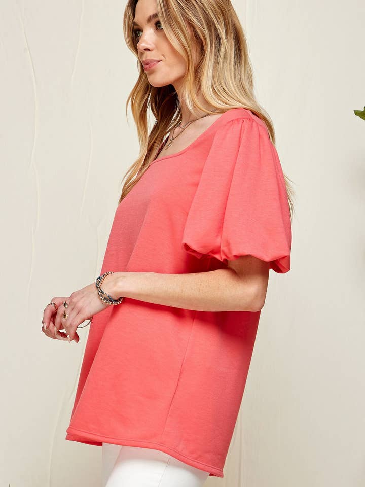 CORAL SPT5094 - WOMEN PUFF SHORT SLEEVE SQUARE NECK TOP for wholesale on Faire