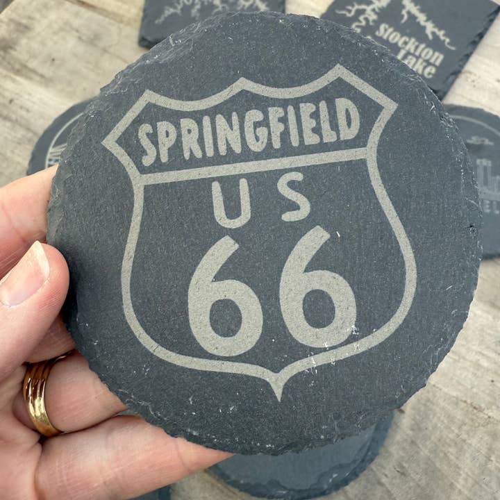Route 66 Sign - Slate Black Drink Coaster for wholesale by National Parks and Beyond