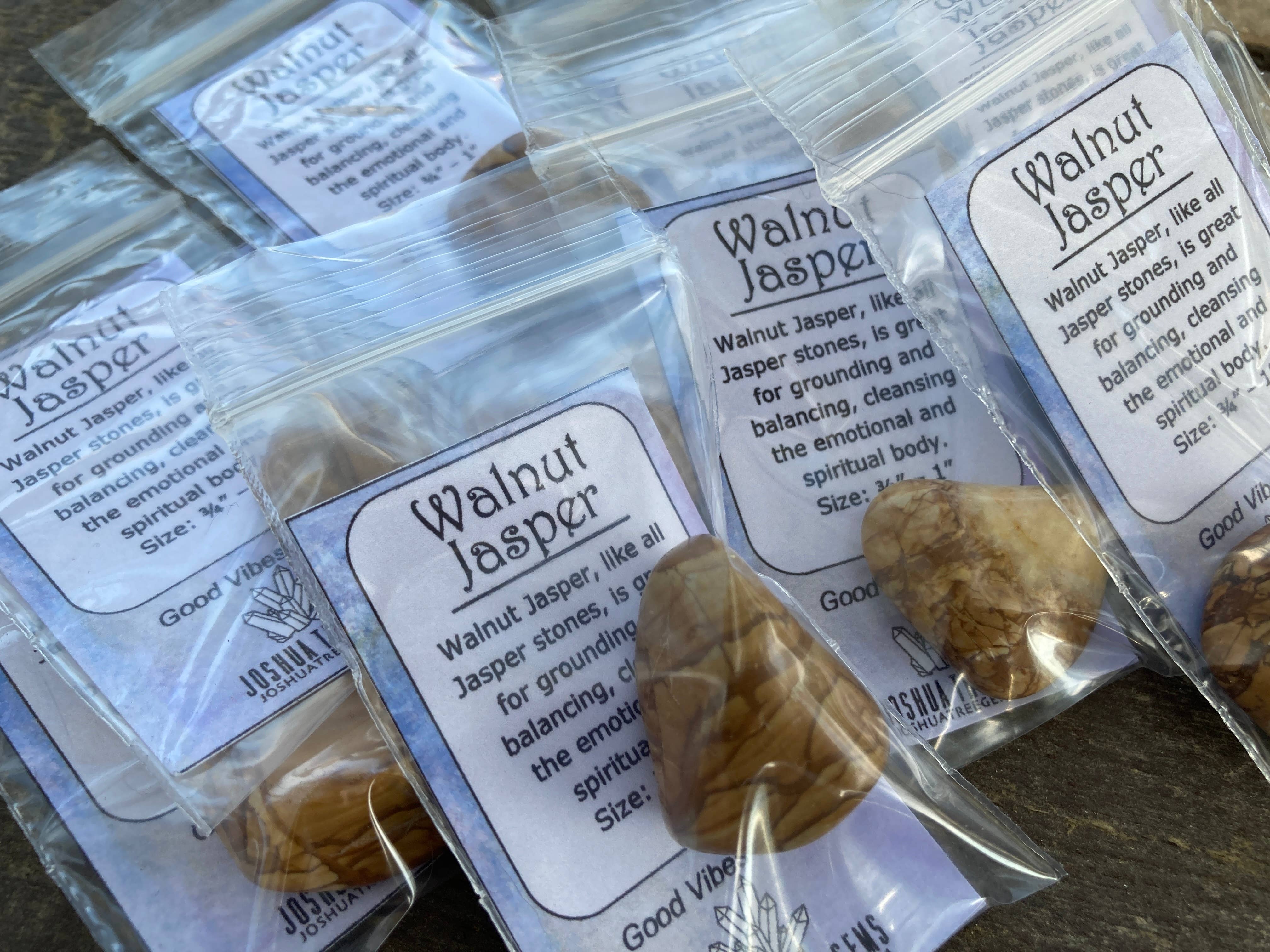 Joshua Tree Gems - Venta al por mayor Piedras/cristales espirituales - Jaspe de nogal caído con tarjeta de propiedad metafísica2