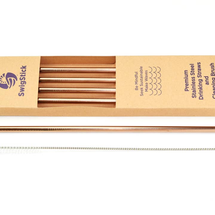 Rose Gold Stainless Steel Straws for wholesale by Blu Kabu