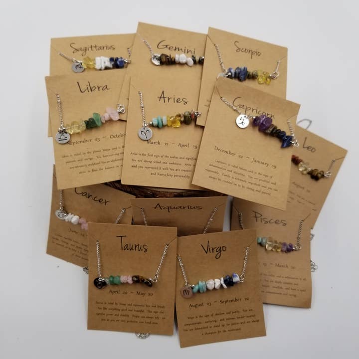 CHAKRA JEWELRY - Wholesale Pendant/Charm Necklace - Natural Stone Handwoven Constellation Necklace with Card