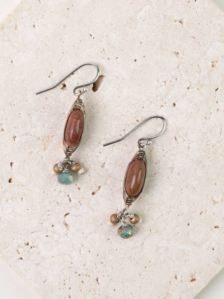 Namaste Czech Glass, Jasper Herringbone Earrings for wholesale by Anne Vaughan Designs Jewelry
