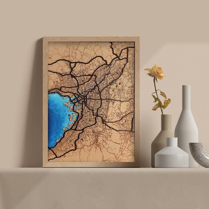 Mappa in legno incisa al laser di qualsiasi città o paese per la vendita all'ingrosso da parte di Kustwood