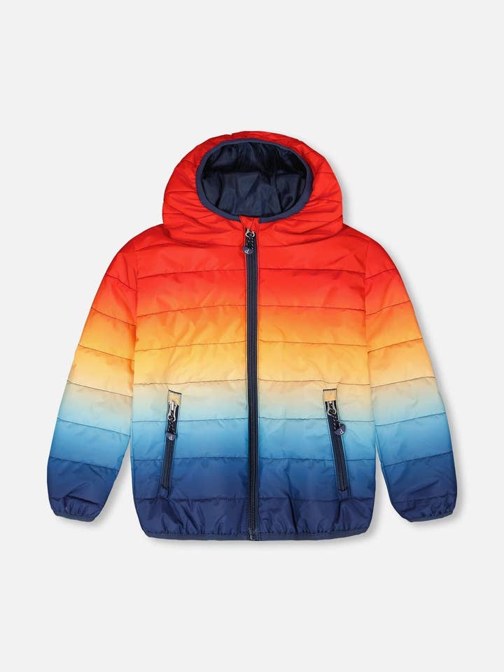 Veste matelassée mi-saison dégradé orange et bleu pour la vente par Deux par Deux