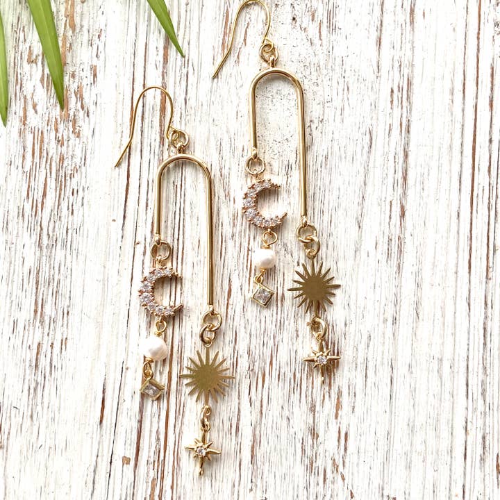 VB&CO Designs Handmade Jewelry - Wholesale Dangle Earrings - Sun moon celestial boho earrings boutique salon jewelry3