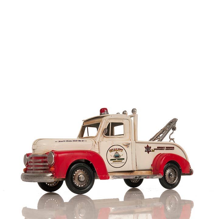 Old Modern Handicrafts, Inc. - Wholesale Decorative Tabletop Object - Handmade Iron Classic Chevrolet Tow Truck in Red and Cream