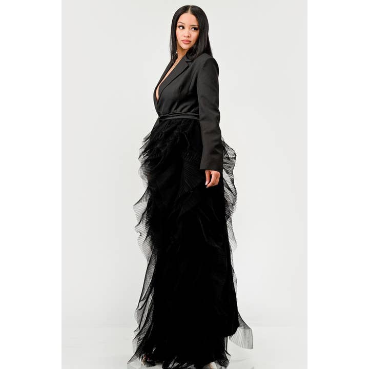 DORCAS - Wholesale Coat - Women's - NOIR CASCADE TUXEDO GOWN