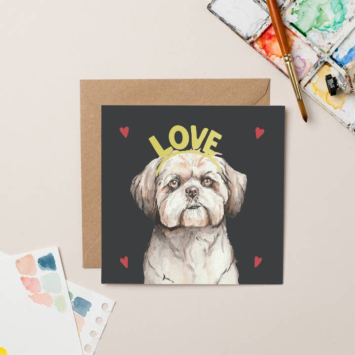 Tibetan Terrier Love card with Gold Foil for wholesale by lil wabbit
