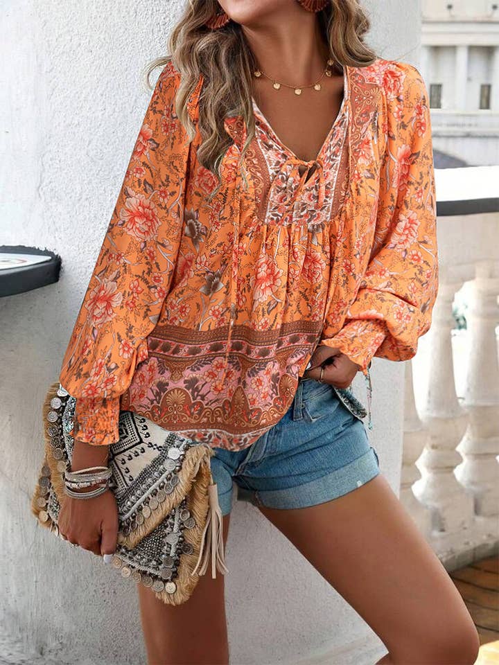 world apparel - Wholesale Blouse - Women's - 2025 NEW Bohemian Rhapsody Resort Chic Print Top37