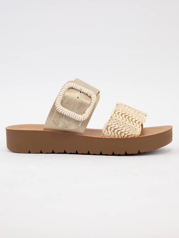 CCOCCI - Wholesale Sandals - Women's - CACTUS WAVY RAFFIA STRAP DESIGN SLIP-ON SANDAL