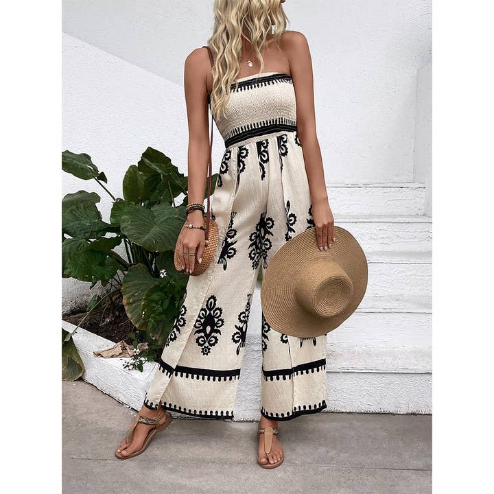 Apricot Summer Classic Placement Print Strapless Jumpsuit BFZY1427 for wholesale on Faire