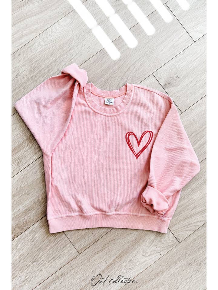 OAT COLLECTIVE - Wholesale Graphic Sweatshirt - Women's - HEART SCRIBBLE Cropped Thermal Vintage Pullover