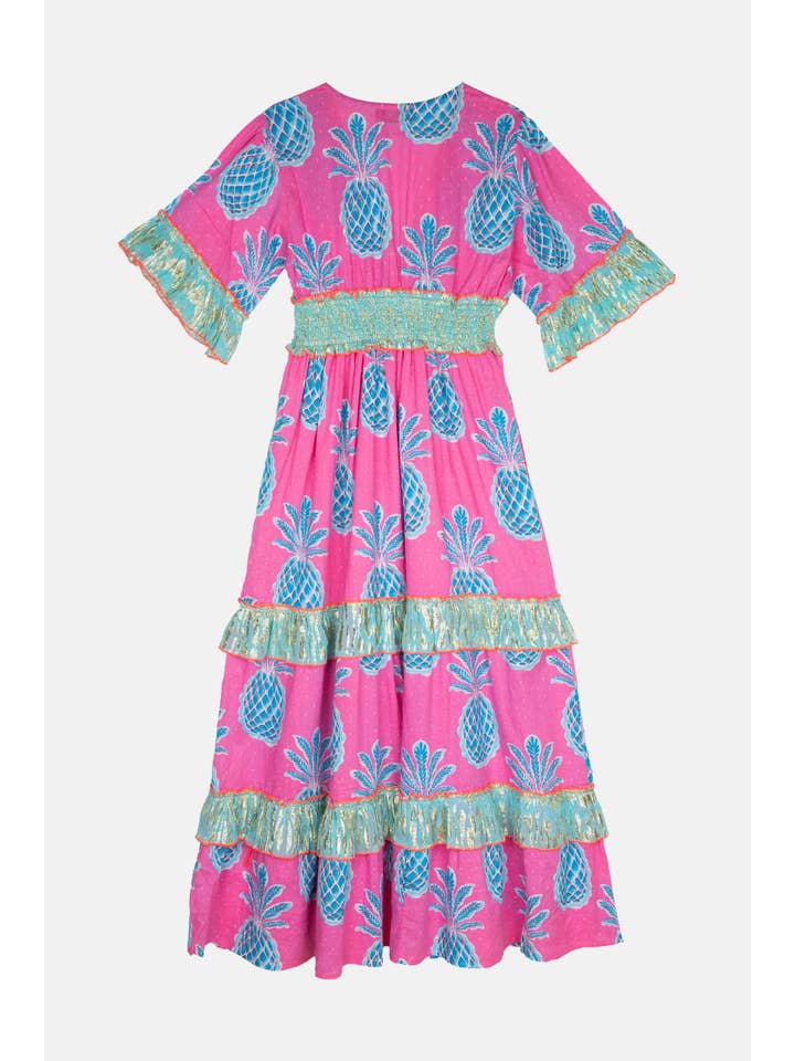 Piti Cuiti - Wholesale Dress - Women's - PINK PINEAPPLE LONG DRESS WITH LONG SLEEVES
