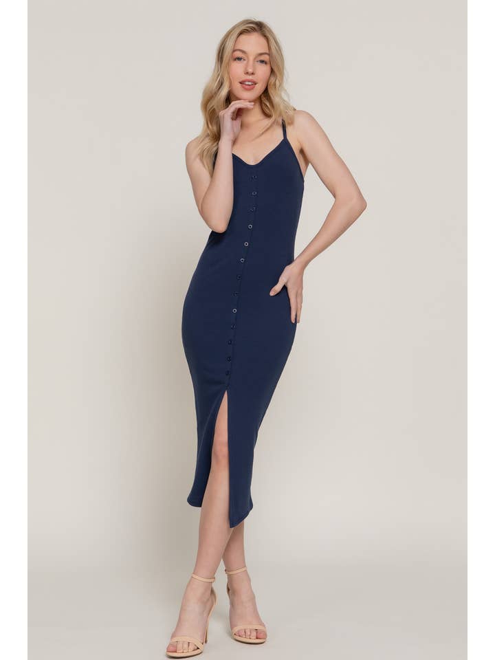 Active Basic | Active USA - Wholesale Jurk - Dames - Cami midi-jurk met knoopsluiting en rib19