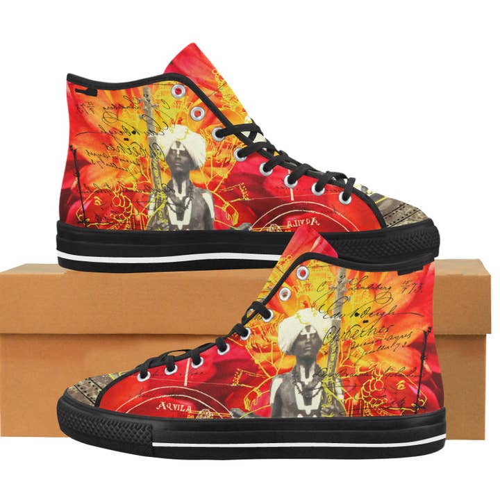 Sapatilhas de lona com estampa total feminina THE SITAR PLAYER por atacado de Bønes and Balløøns