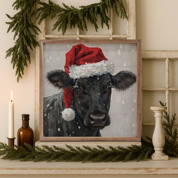 Kendrick Home - Wholesale Wood Wall Art - Christmas Beef Cow1