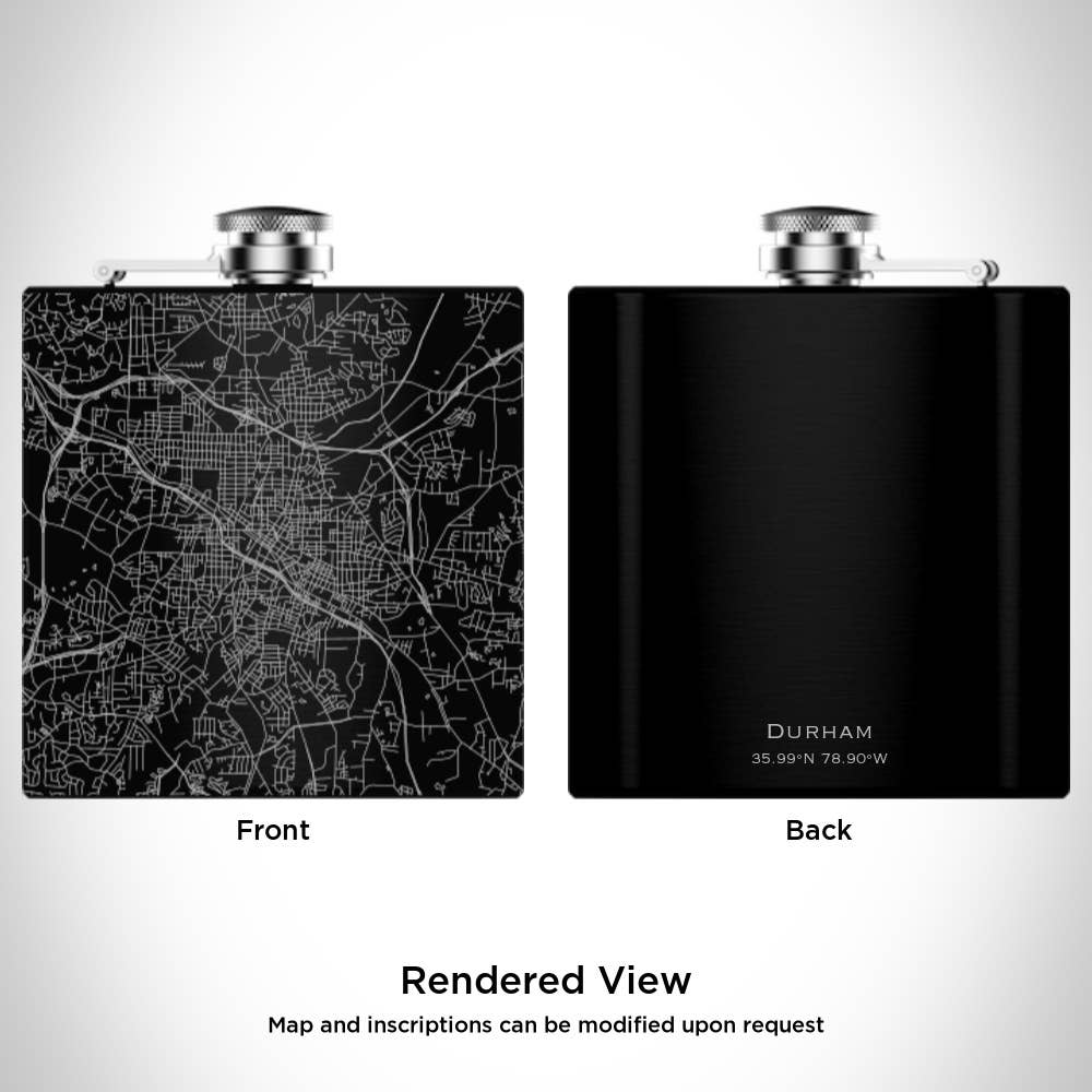 JACE.design - Wholesale Flask - Durham NC Map Hip Flask in Matte Black1