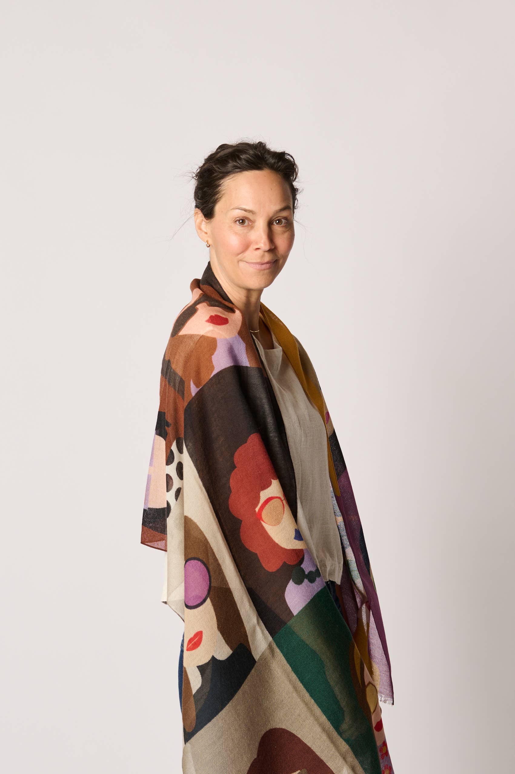 Margolis Pineo Italia - Wholesale Scarf - Women's -   RESTOCKED "GIRLS W/ GLASSES" ART SCARF—SOFT WOOL FLEECE 5