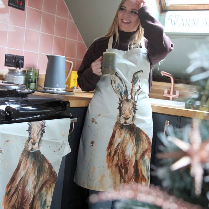 Hare Design Apron for wholesale by Meg Hawkins Art