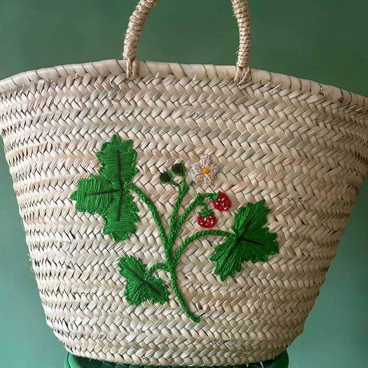Bohemia Design - Wholesale Basket - Hand Embroidered Market Basket, Wild Strawberry
