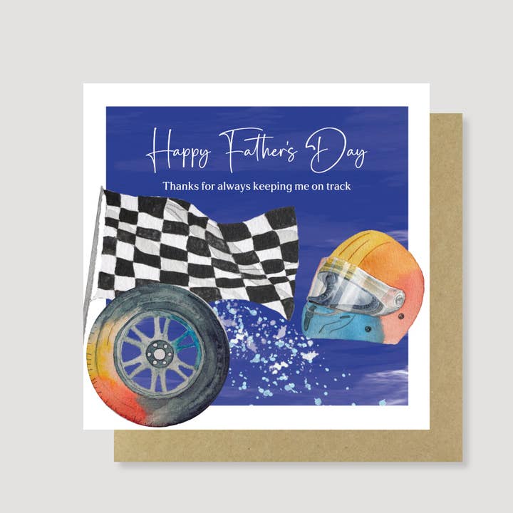 Hand painted Racing Car Father's Day card - Eco Friendly for wholesale by Heather Trefusis Art - Greeting Cards (*US Duties Paid*)