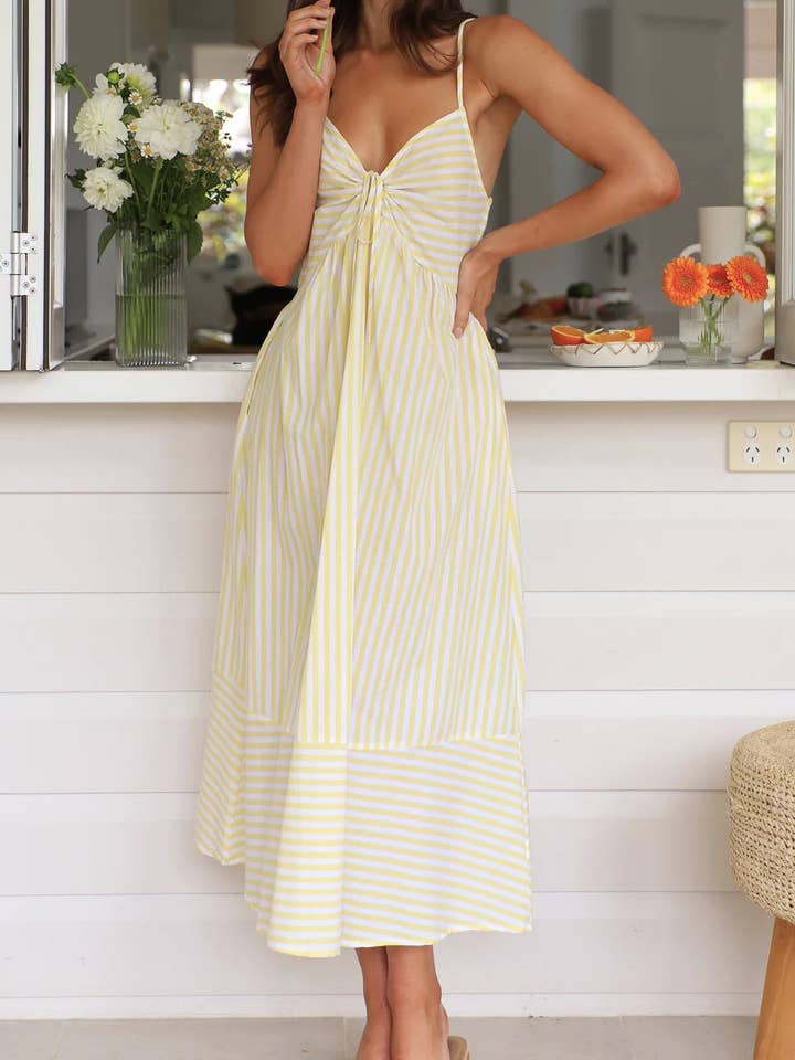 HIDDENBRAND - Wholesale Dress - Women's - Resort Slip Stripe Print Maxi Dress