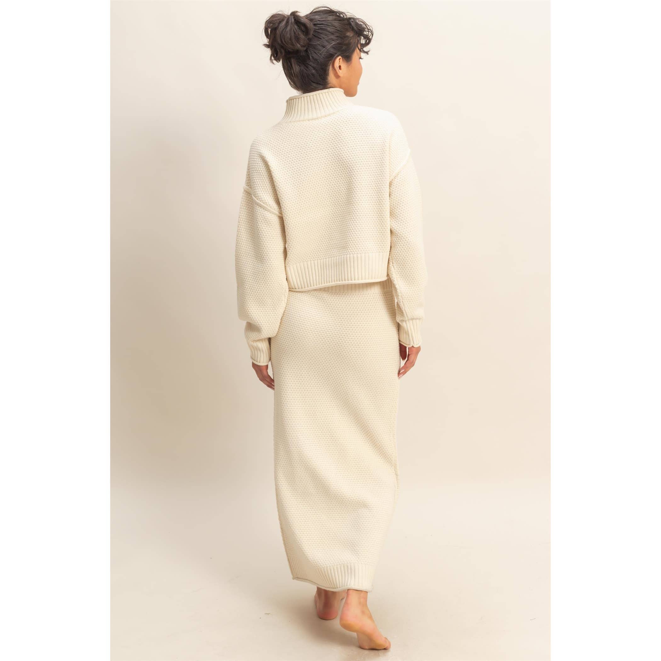 Double Zero - Wholesale Top & Skirt Set - Women's - Textured High Neck Sweater & Skirt Set27