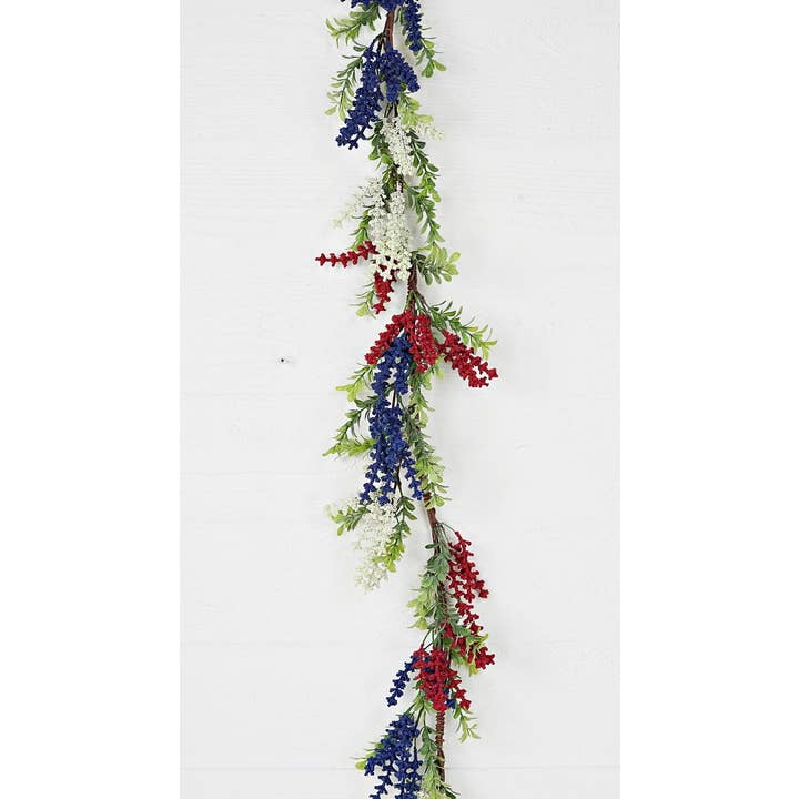 Impressive Enterprises, Inc. - Wholesale Bunting/Garland - 31211- 4ft Garland-Red White Blue Heather with Boxwood