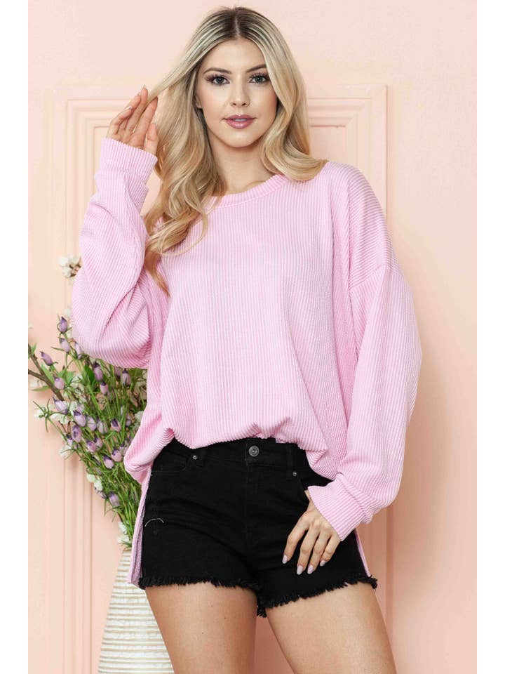 Burgundy Apparel - Vente Sweat-shirt – femme - SWEAT-SHIRT OVERSIZE CÔTELÉ ONDULÉ AVEC FENTE LATÉRALE18