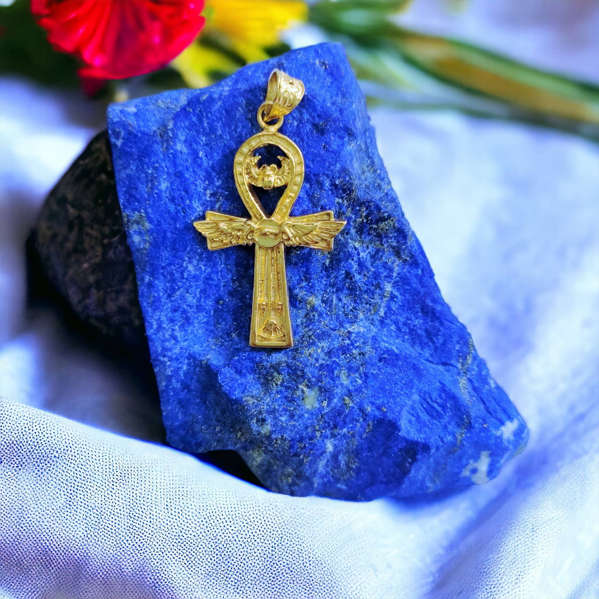 ALADDIN'S LAMP JEWELRY - Wholesale Pendant/Charm Necklace - Ankh Sun Desk Scarab Lotus Flower Complex  Gold  Pendant3