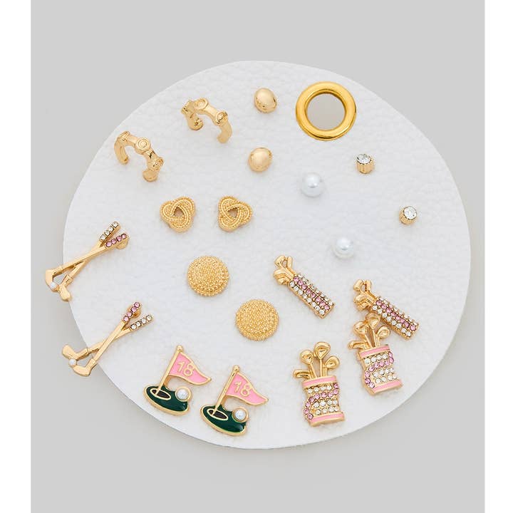 SET DI ORECCHINI A TEMA GOLF PER IL GIORNO DELLA PARTITA DI DIECI COPPIE per la vendita all'ingrosso da parte di Girly