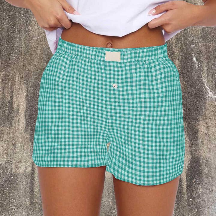 Rosa Clothing - Wholesale Shorts - Women's - Everywhere Gingham Elastic waist Pull-On Boxer Shorts15