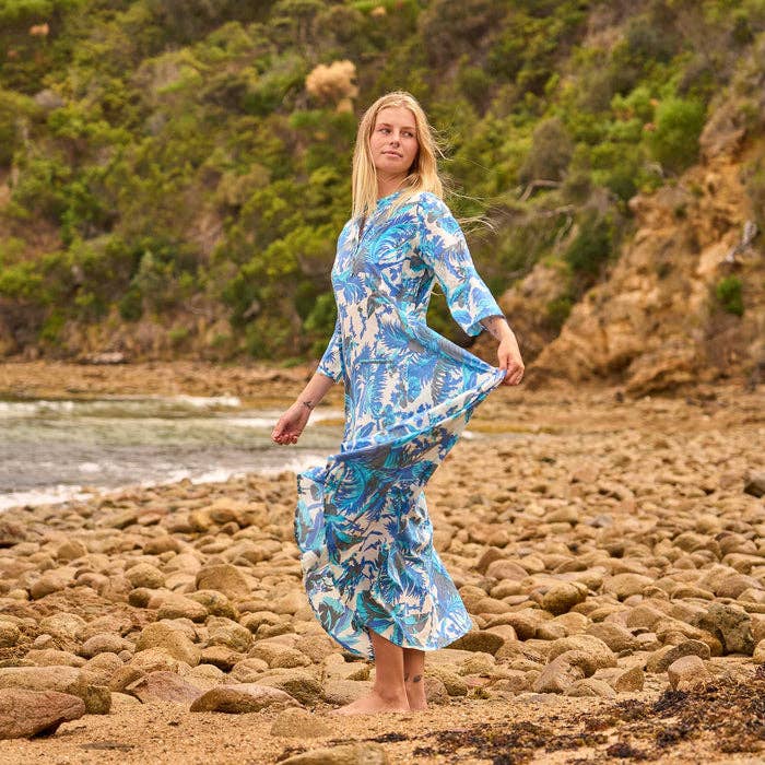 Linen Connections - Wholesale Dress – Women's - Cotton Maxi Dress – Azure Palms Ocean Breeze Print3