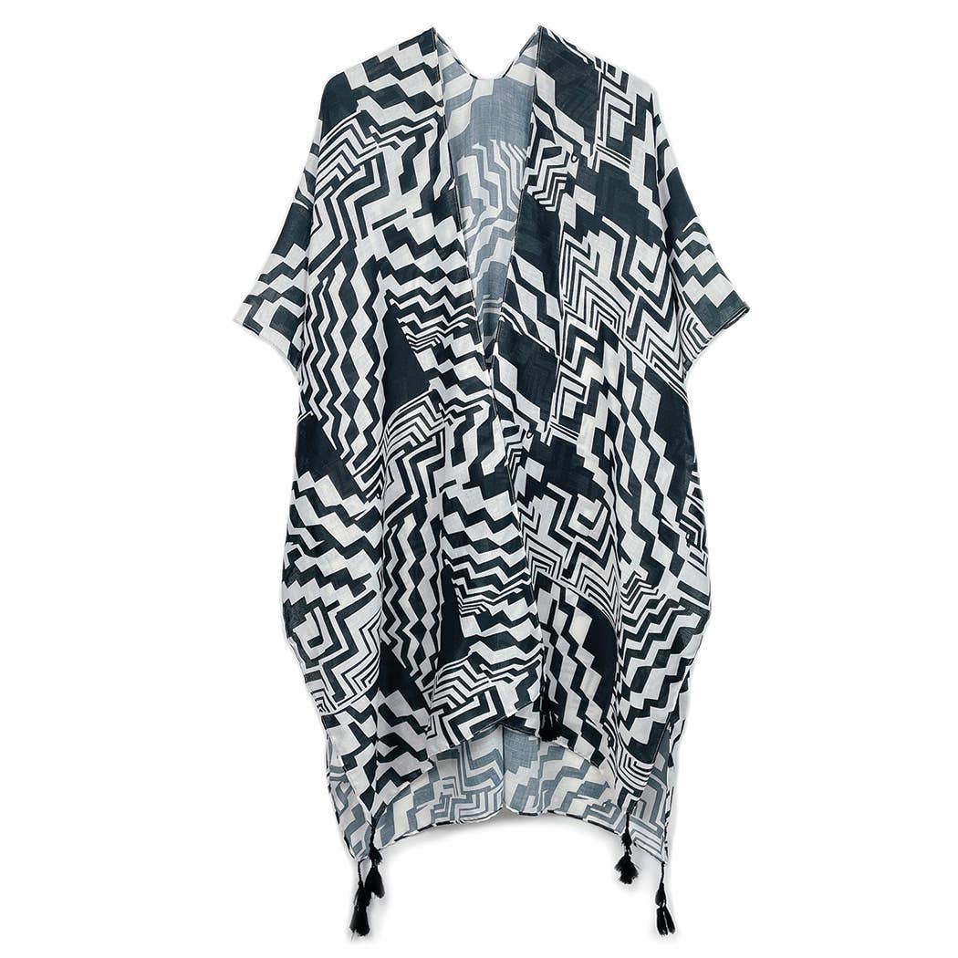 Fashion City – Engroshandel Kimono - Dame – Geometrisk Print Åben Front Kimono0