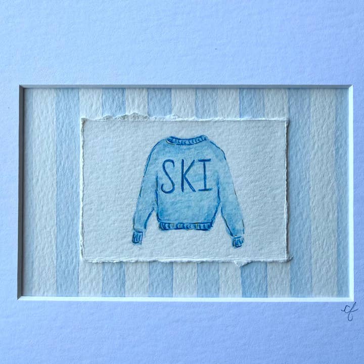 Handpainted Ski Sweater Watercolor Painting for wholesale by Courtney Foley