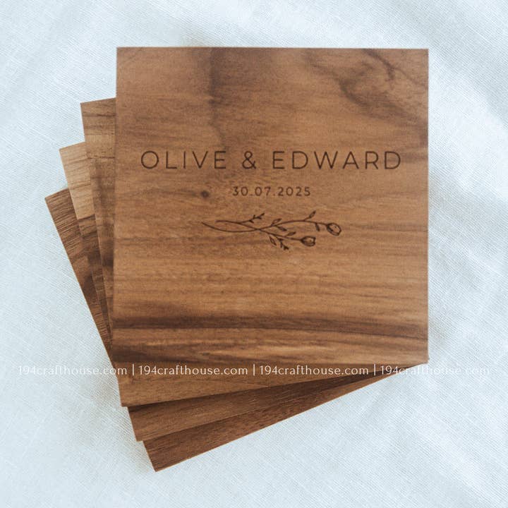 194 Craft House - Wholesale Coasters - Square Walnut Wood Coasters - Christmas Decor & Gifts4