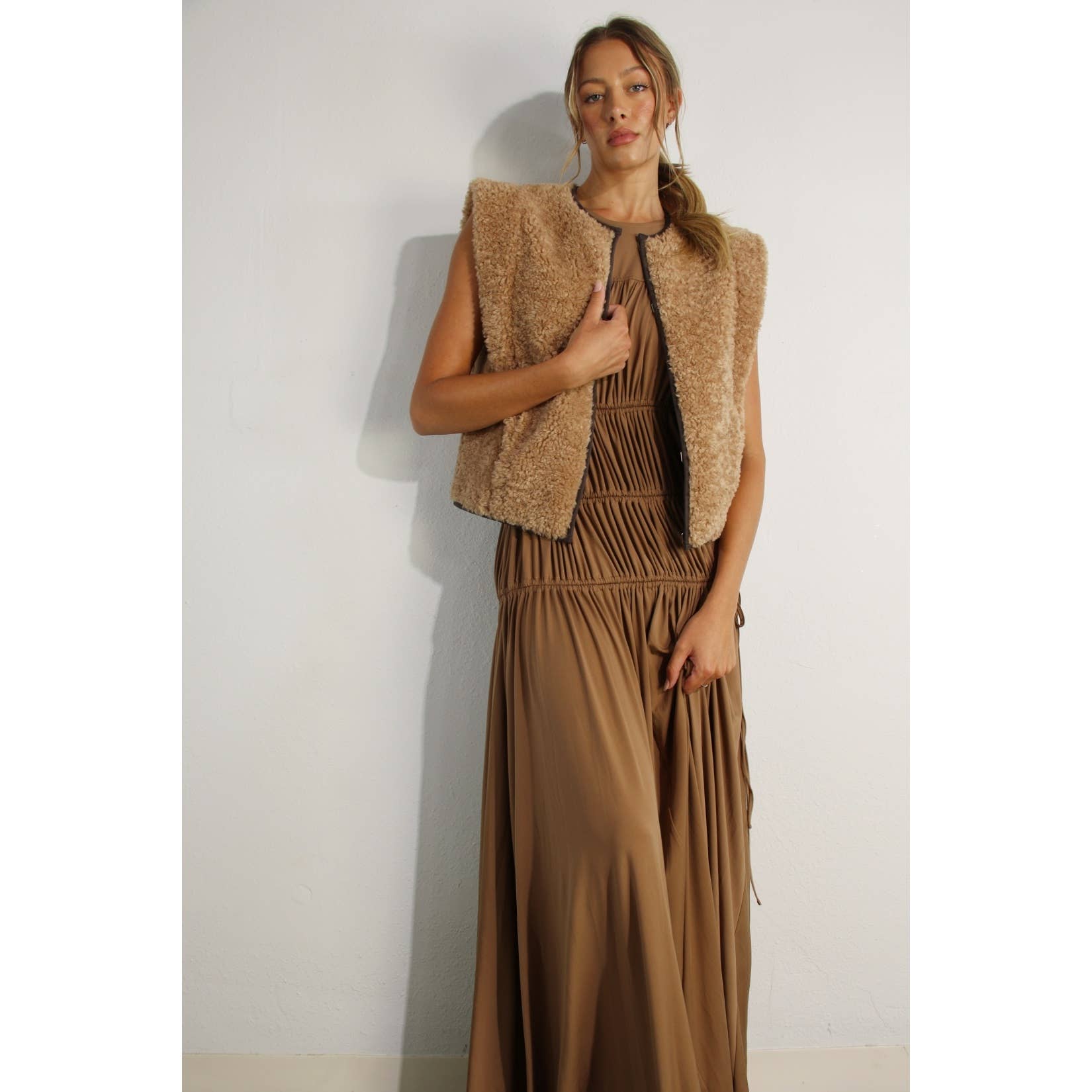 BROWN TEDDY BEAR POWER SHOULDER VEST for wholesale on Faire9