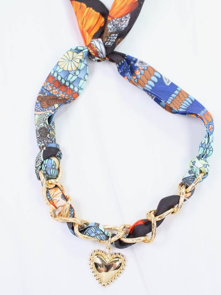 Santee Scarf Charm Necklace Blue Orange for wholesale by Caroline Hill