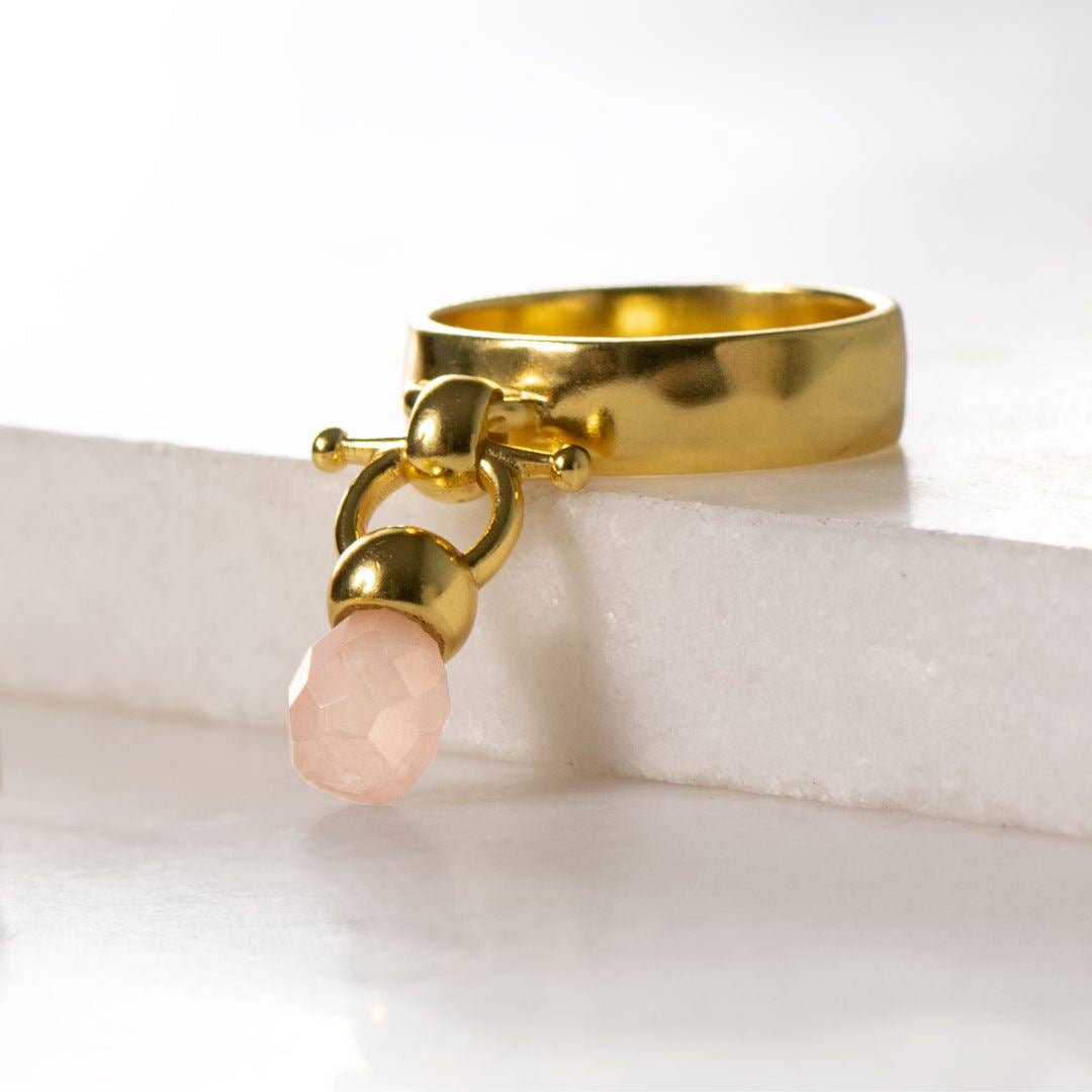 URBAN-EQUESTRIAN – wholesale Single stone/solitaire ring – Brio - Rose Quartz Horse Bit Equestrian Ring in Gold2
