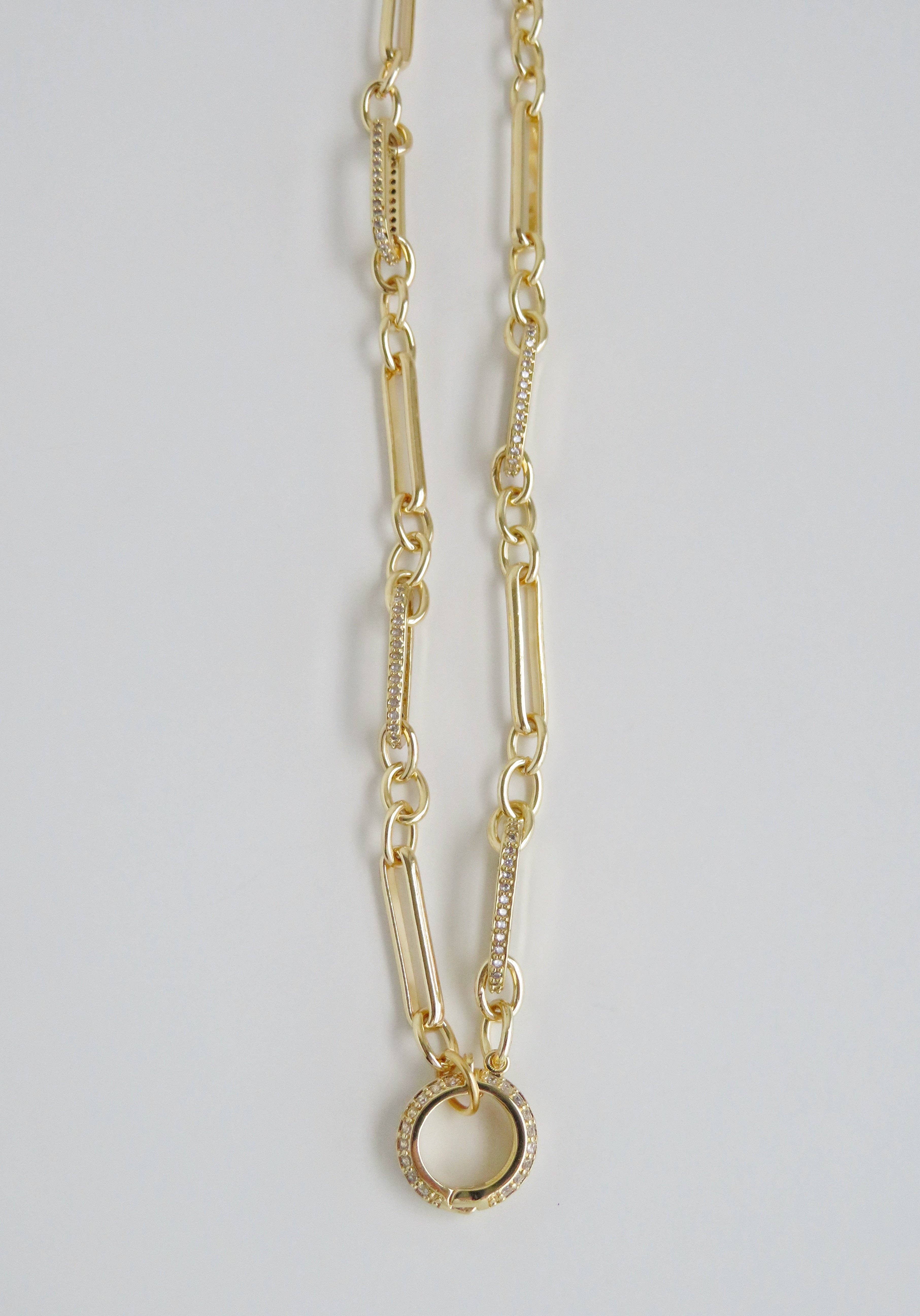 Boutique Suarez Co. - Wholesale Pendant/Charm Necklace - 18" Diamond Figaro Charm Holder Necklace - Clicker Clasp - add charms1