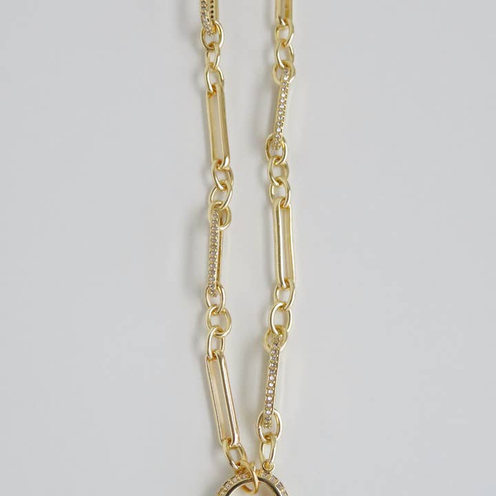 Boutique Suarez Co. - Wholesale Pendant/Charm Necklace - 18" Diamond Figaro Charm Holder Necklace - Clicker Clasp - add charms1