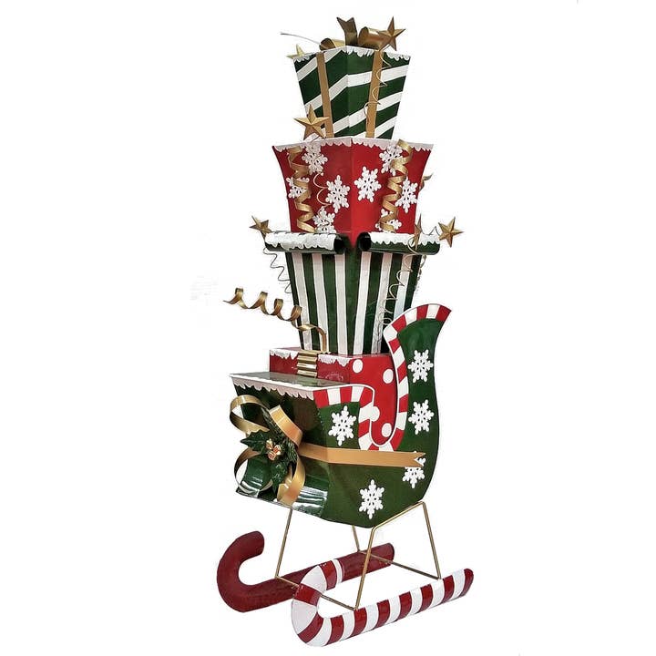 Zaer Ltd. International - Wholesale Decorative Figurine - 4 Ft.Tall Large Iron Christmas Sleigh w/ Presents7