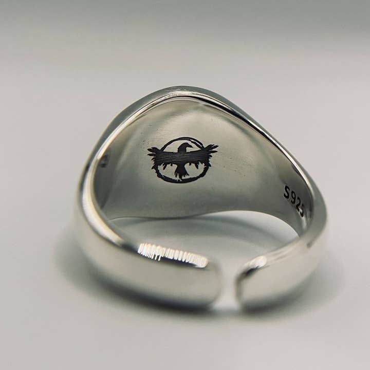 Black Feather Design – wholesale Signet ring – Ghost Ring - Spooky Gothic Adjustable Ring - Sterling Silver