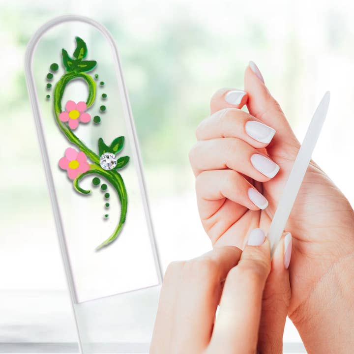 Classy Nail Files - Wholesale Nail File - Pretty Posie Floral Swarovski Hand Painted Crystal Nail File
