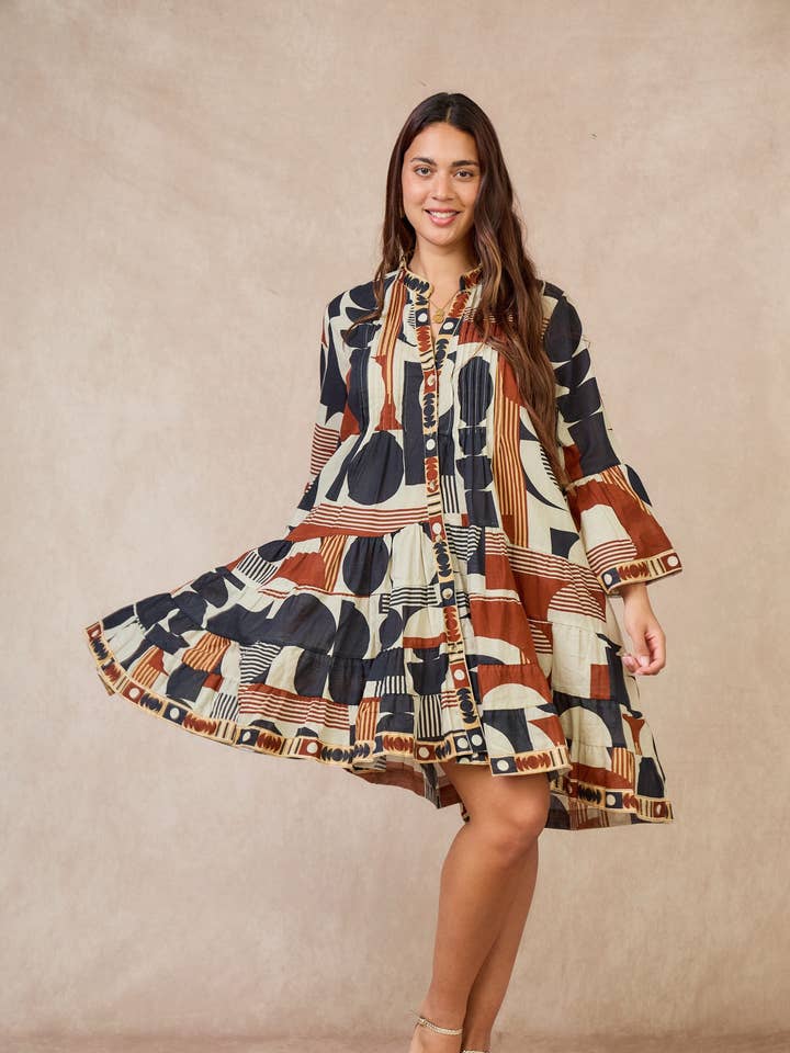 A-line short dress in printed cotton - Orice for wholesale by Orice