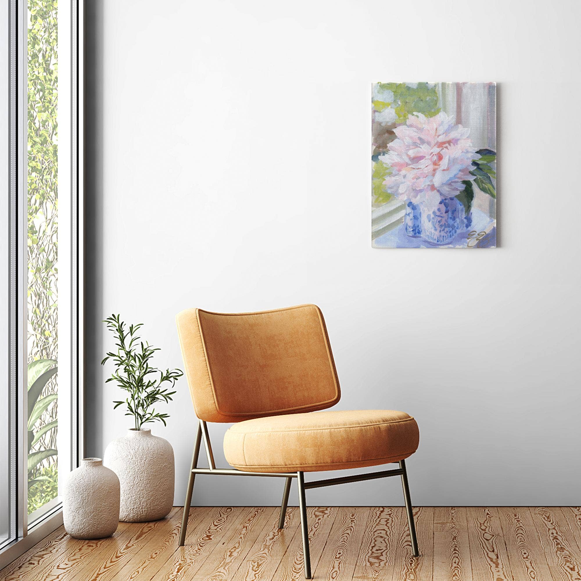 Elizabeth Alice Studio - Wholesale Art Print - No. 396 Sarah Bernhardt peony in blue and white vase, a canvas wrap print14