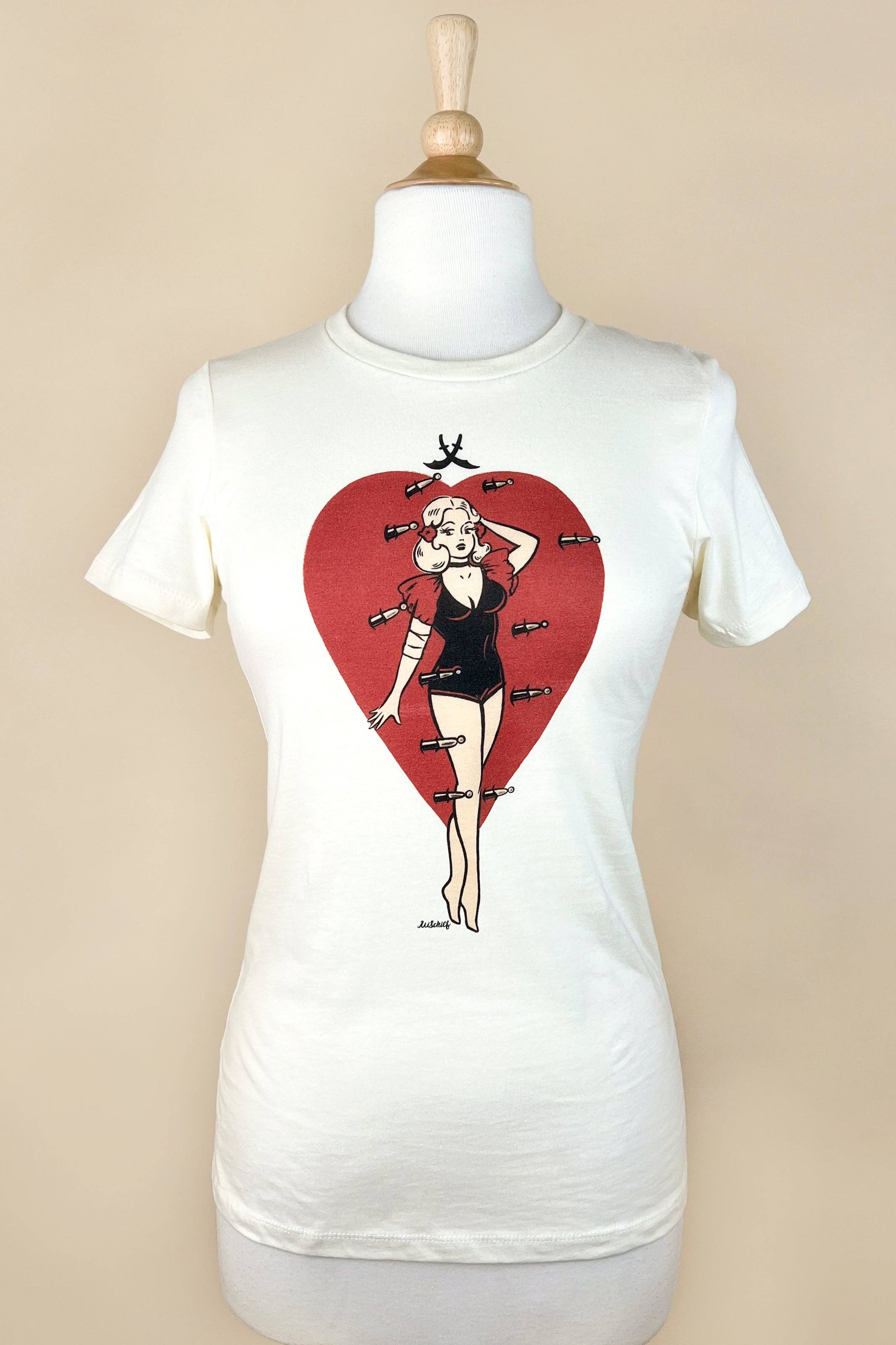 Mischief Made - Vendita all'ingrosso Maglietta serigrafata - Donna - T-shirt aderente Heart Attack in avorio4