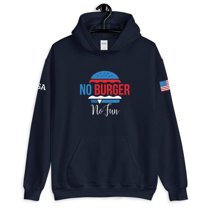 No Burger No Fun, Hoodie, Special Navy Blue for wholesale by No Fun Company
