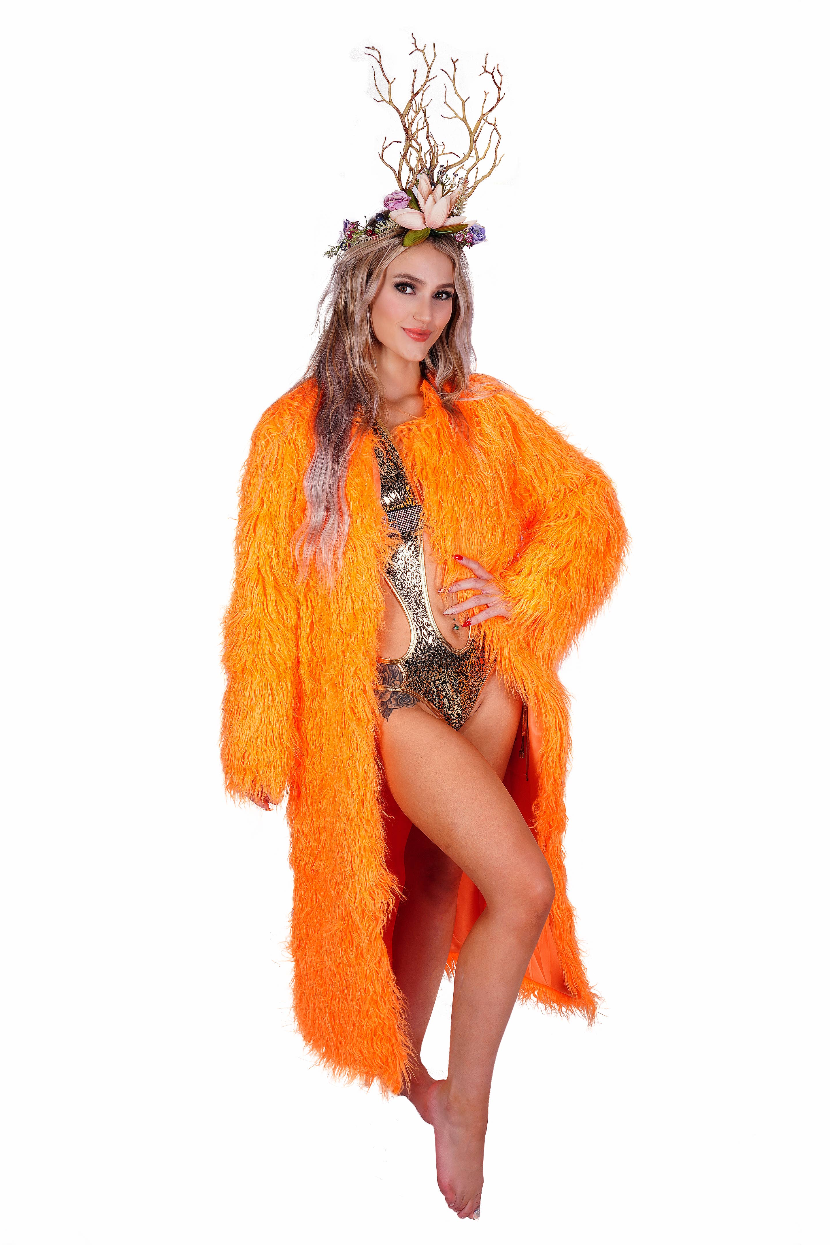 Fuchsia Long Faux Fur Coat for wholesale on Faire4